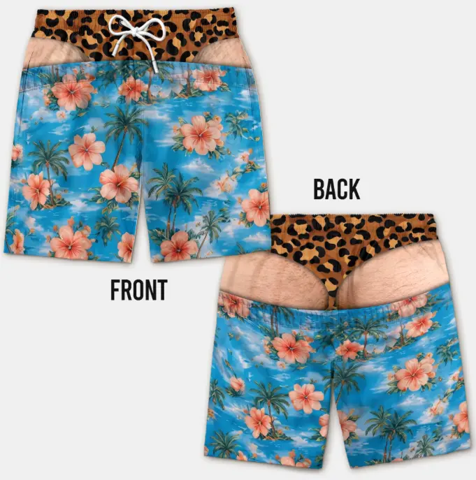 Men's Hibiscus Floral Swim Trunks Hawaiian Beach Board Shorts