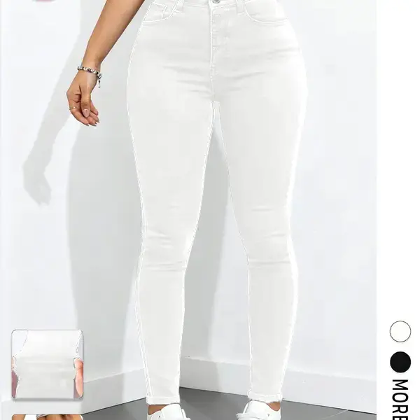 Flvsun Women's Cotton High-Waist Washed Denim Skinny Pants - Stretchy Fiber Cold-Wash Casual Bottoms with Expandable Pockets, Classic Minimalist White Button Entertainment Trousers (Womenswear)