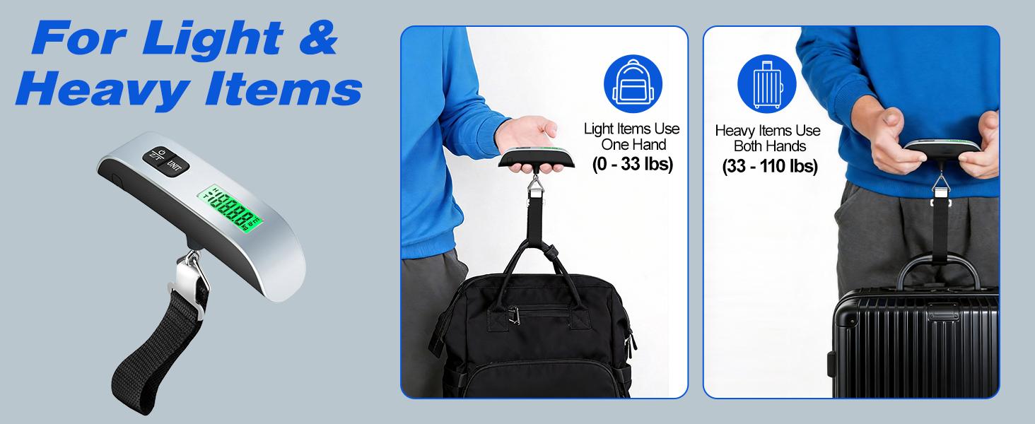 Digital Hanging Luggage Scale with Backlit for Travel, Portable Handheld Suitcase Weight Scale with Hook, 110 Pounds
