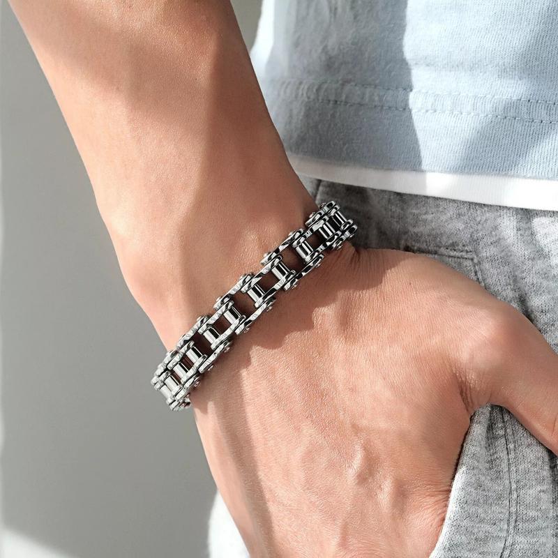 SOLID Stainless Steel Motorcycle Bike Chain Design Bracelet for Men