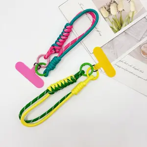British Style Contrast Color Wristband, Braided Cotton Rope Mobile Phone Lanyard, Short Portable Pendant, Shock-Resistant Anti-Slip Wear, Phone Accessories
