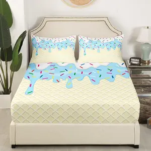 Ice Cream Bedding Set,Blue White Cream Cake Bed Set for Girls Teens Bedroom Decor Kids Colorful Candy Fitted Sheet Soft Microfiber Desserts Bed Cover(1 Fitted Sheet )