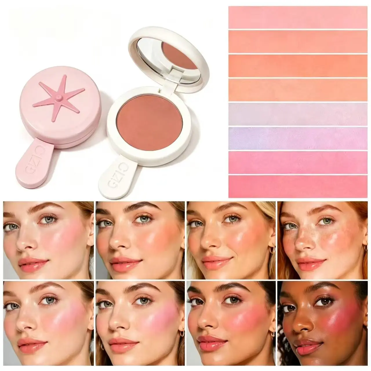 CIZN 8-Color Honey Powder Blush Palette, Multifunctional Buildable Natural Blush, Highly Pigmented Blendable Shimmer Shades, Long Lasting Lightweight Face Makeup Suitable for All Skin Types, Must Have Makeup Palette for Beginners