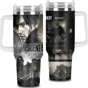 Leon S. Kennedy Resident Evil V2 40oz Tumbler with Handle, Resident Evil Requiem Tumbler 40oz, Horror Game Tumbler, Leon S. Kennedy Tumbler, RE9 Requiem Gift For Fan, hydration tumbler