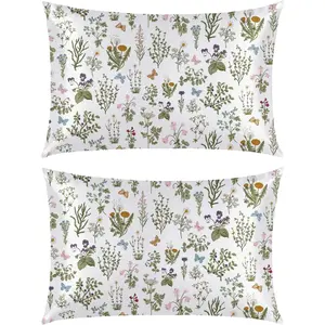 Spring  Size Set of 2 Satin Pillowcases for  and Hair, White  Floral Smooth Soft Similar to Silk Pillowcases for Bedding Sofa Couch,Idea Gifts for  Women Men