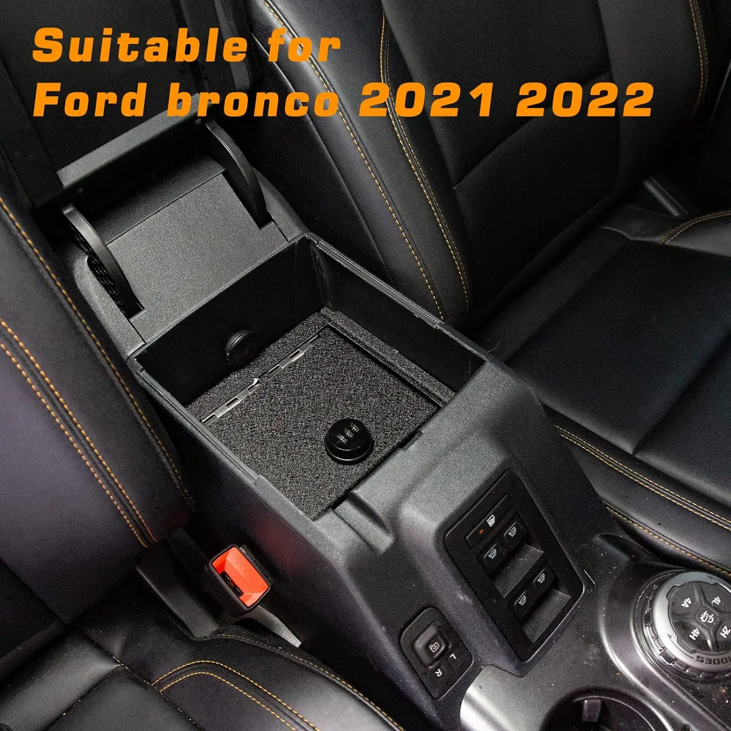 Center Console Lock Box Armrest Security Storage Organizer with 3 Digit Combo, Insert Vault Password Lock Safe Box for Ford Bronco 2021 2022 2023 2/4 Door Interior Security Accessories