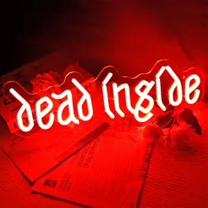 Dead Inside Neon Sign, Halloween Dimmable LED Gothic Horror Neon Signs for Wall Decor, USB Neon Signs for Bedroom Dorm Party Weird Home Man Cave Wall Art Decor Gift, Led Neon Lights