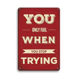 Only Fall When You Stop Trying Letter Pattern Metal Sign, Motivational Wall Art Decor, Positive Quotes Wall Decor, Inspirational Quotes Signs, Indoor Home Decoration