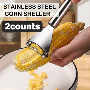2 Counts Corn Peeler, Stainless Steel Corn Stripper for Corn on the Cob, Corn Shucker Corn Cutter to Cut Corn off the Cob Quickly for Salad & Soup Making