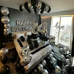 Black & Silver Balloon Garland Set, 580pcs Birthday Decoration Kit with 40" Number Balloons & Rose Petals for 16th 18th 21st 25th 30th 35th 45th Party