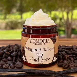 Domoria Organics Whipped Tallow Cold-Brew Balm with Grass-Fed Tallow Real Coffee & Vanilla Beans for Smooth Moisturizing Skin Care
