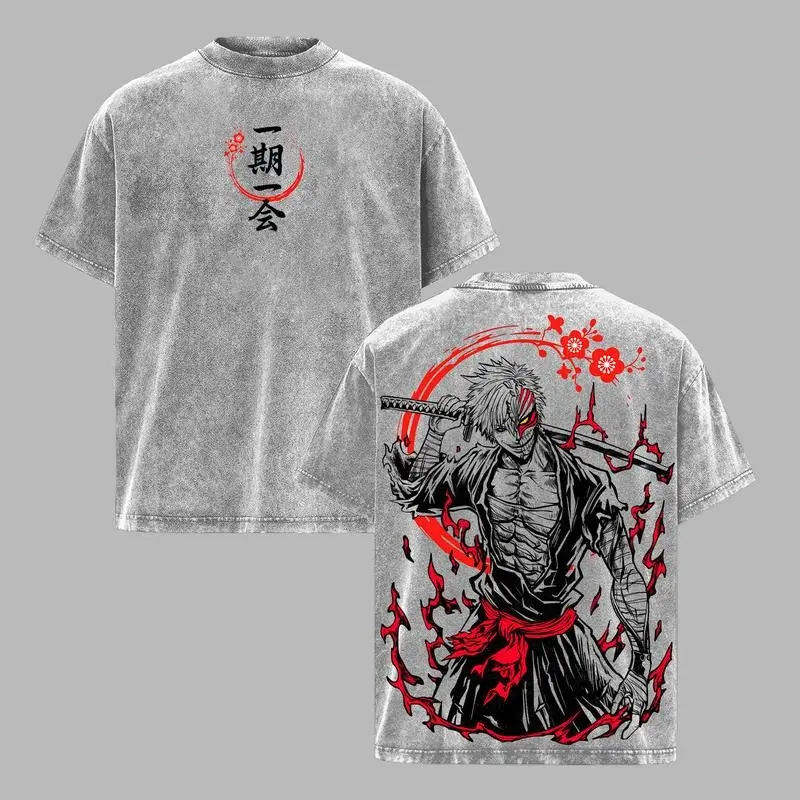 Ichigo Kurosaki Bankai T-shirt - Bleach Anime Vintage Washed Oversized Graphic Tee, Shinigami Streetwear Heavyweight Cotton Unisex Top, Bleach Merch, Retro Japanese Manga Outfit for True Fans, Anime Lover.