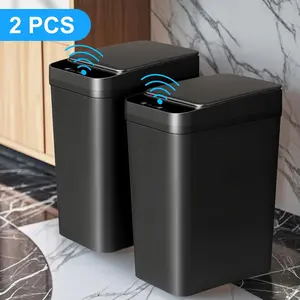ZY 2 Pieces Motion Sensor Trash Can - 2.2 Gallon , Touchless Automatic Trash Can with Odor-proof Lid, Fashionable White Design, Suitable for Bathroom, Bedroom, Living Room, Office - Battery (AA Batteries Not Included), Small