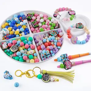 116PCS Silicone Beads Set Mama Teache Nurse Focal Beads for Pens,15mm Print Silicoe Round Beads,Lentil Beads 12mm for Bracelet making, Beaded Pens,DIY Craft