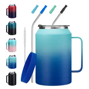 32oz Tumbler Mug with Handle and Straw - 2-in-1 Lid, Silicone Water Bottle Boot, Stainless Steel Coffee Mugs, Double Wall Insulated Water Cup Keep Cold-36H&Hot-24H