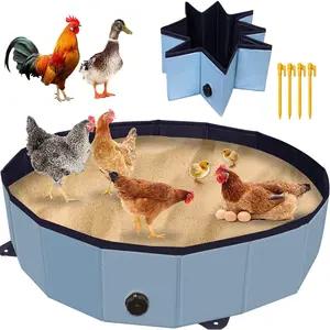 Chicken Dust Bath Tub, Chicken Coop Lime Cleaner Container, 32" D X 8" H PVC Material Foldable Portable Essential Chicken Coop Dusting Accessory. (Blue)