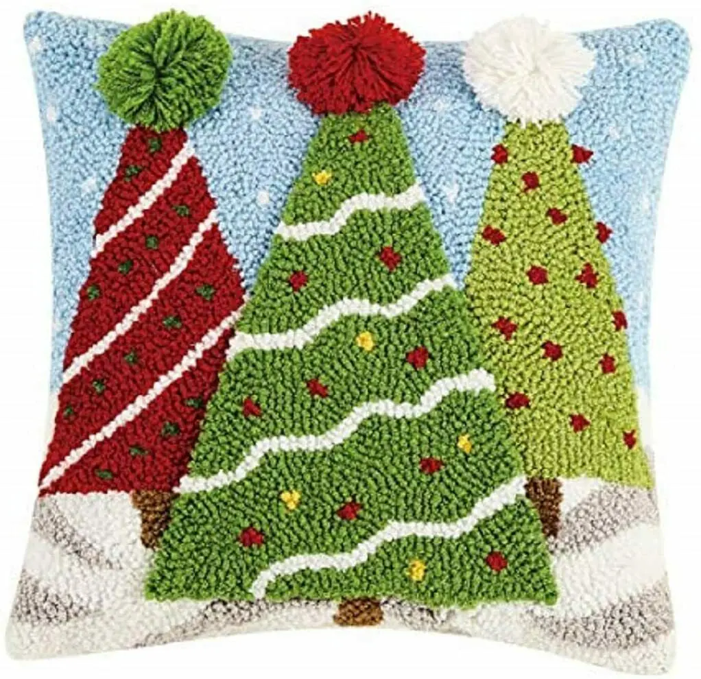 Peking Handicraft 31TG152C14SQ 14 x 14 in. 3d Christmas Trees Square Hook Pillow, Multi Color