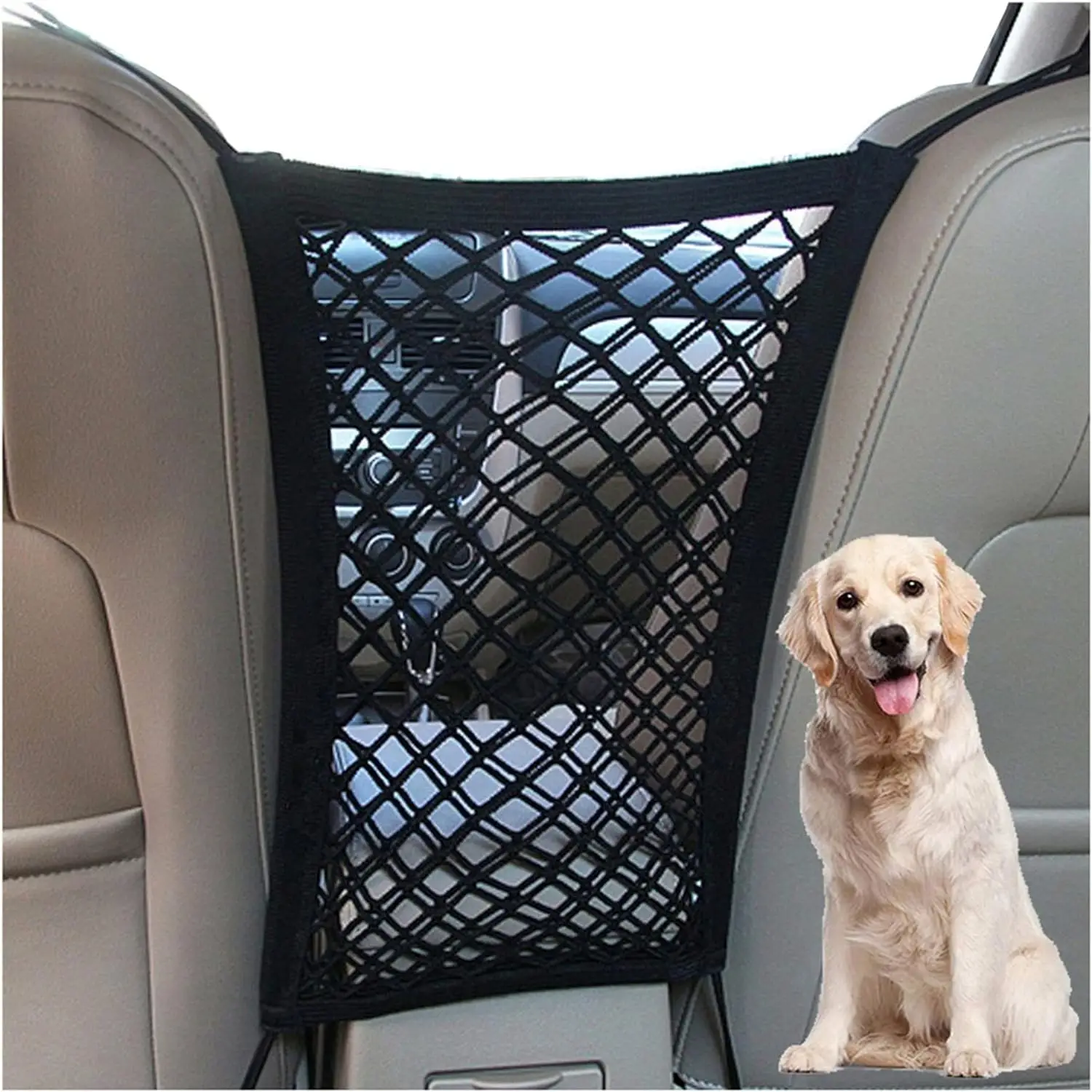 Dog Car Net Barrier Pet Barrier with Auto Safety Mesh Organizer Baby Stretchable Storage Bag Universal for Cars, SUVs -Easy Install, Car Divider for D