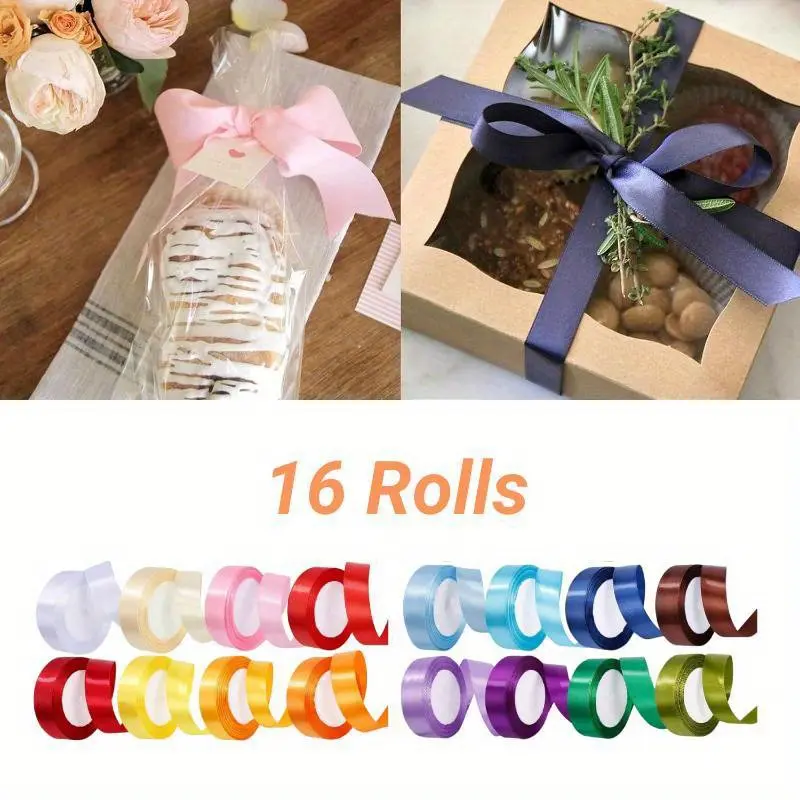 16 Rolls Satin Ribbon Single Face 16 Solid Color Fabric Ribbon Bulk, 25 Yard Per Roll in 1 Inch Wide, Assorted Ribbon Perfect for Gift Wrapping / Christmas / Wedding Favors / Party Decoration