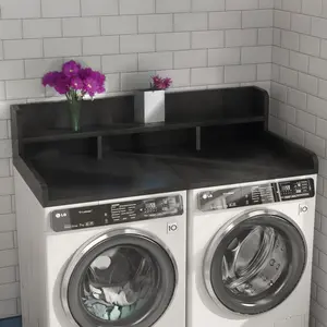 Washer Dryer Countertop with Non-slip Pads, Laundry Wood Shelf Topper with Edge, 54" Width x 27.5" Depth Double Layer Organizer for Washer and Dryer Laundry Hamper Counter Storage Organization (BLACK)