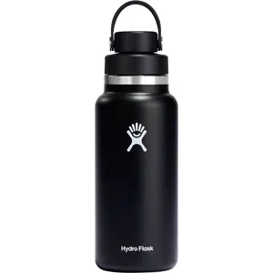 HYDRO FLASK 32oz Wide Mouth Chug Cap vacuum insulated stainless steel water bottle with leakproof closeable lid for cold water drinks, sports, travel, car and school black