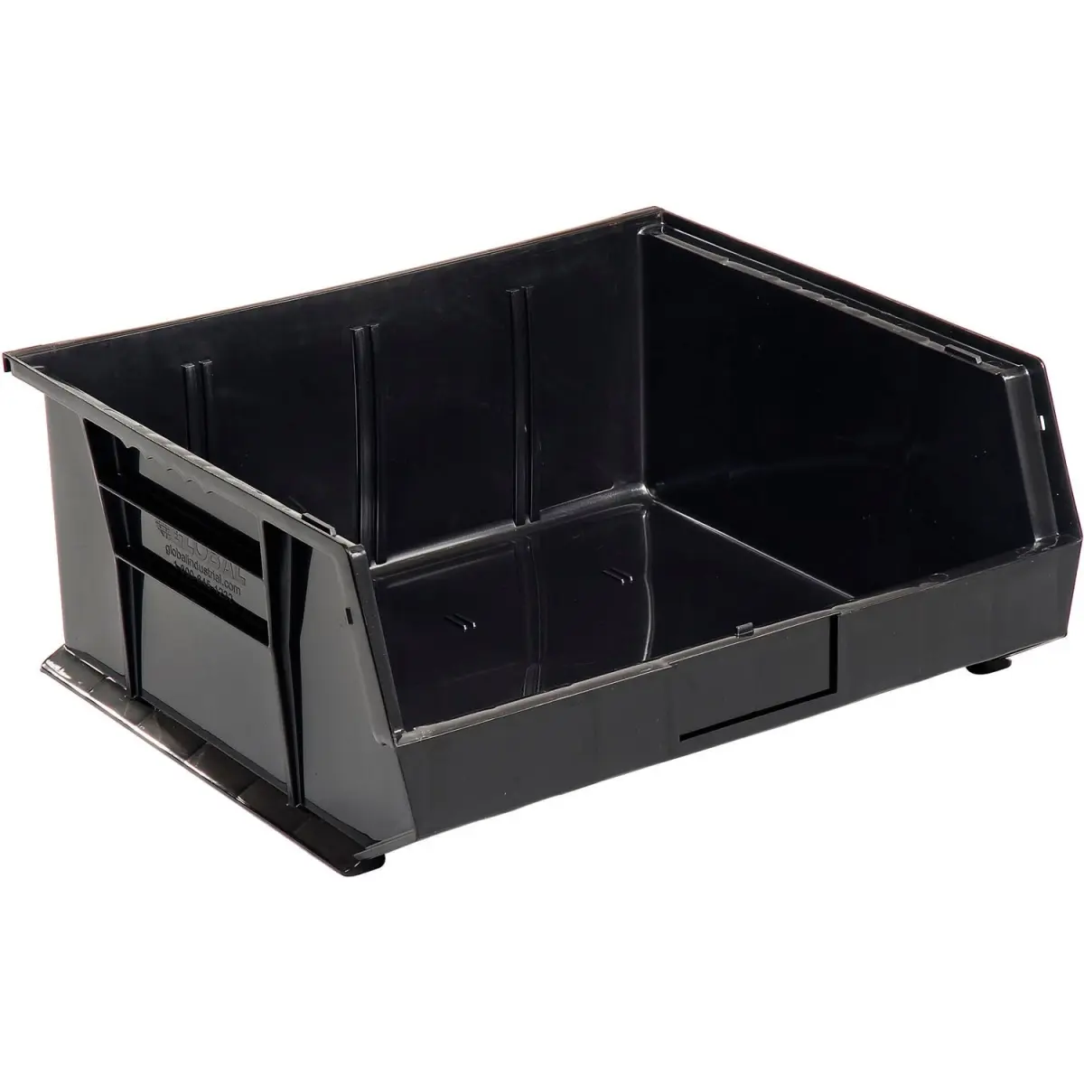 Global Industrial SB16147BK Durable Black Polypropylene Hang & Stack Hopper Storage Bin, 14.75 x 16.75 x 7 in, with Side Rib Reinforcements, Hanging Lip for Easy Parts Retrieval, Home Organizer Boxes for Closet Storage, Kitchen Pantry Use