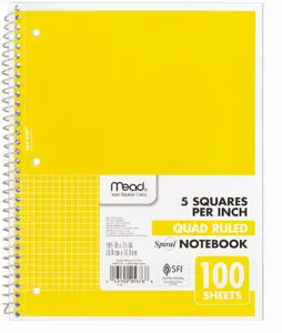 Spiral Notebook, 1-Subject, Graph Ruled Paper, 7-1/2" x 10-1/2", 100 Sheets