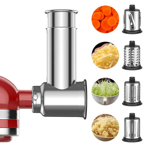 Stainless Steel 4-Blade Slicer Shredder Attachment for KitchenAid Stand Mixers - Sturdy Food Prep Utensils, Meal Prep Tool, Smooth Vegetable Slicer, Cheese Grater, Salad Maker, Powder Grinder, Dishwasher Safe