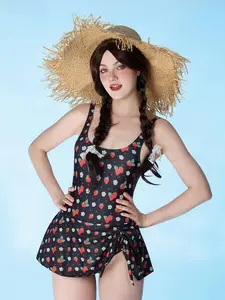 Officially Licensed Strawberry Shortcake × Micotaku Retro Polka Dot Swim Dress One-Piece Swimwear