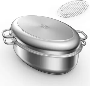 Mr. Captain Roasting Pan W/ Rack and Lid 12qt 18/10 Stainless Steel 17-inches