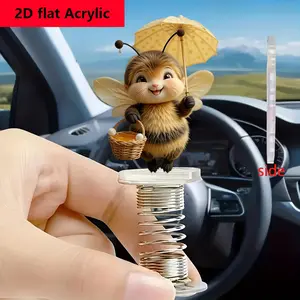 2D Swinging Bee Car Ornament - Cute Little Bee Dashboard Decoration with Moving Bee Figure, Colorful Acrylic Suitable for Home, Office & Vehicle Accessory, Gift for, Car Interior Decor for Dashboard or Desk