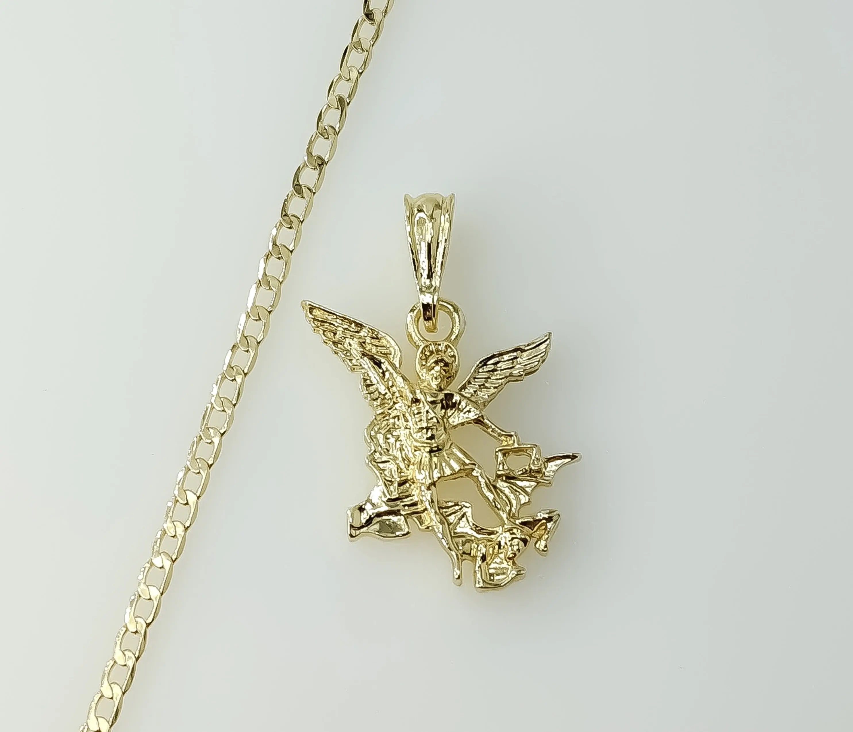 Plated Small Archangel Saint Michael 14K 3mm Cuban Chain Necklace