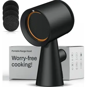 Portable Range Hood, Countertop Kitchen Exhaust Fan with 3 Speeds, 5-Layer Filter,   Removal, Low Noise, Oil Cup, Air Purifier for Apartments, Dorms & Indoor BBQ  - Black