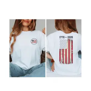 Pure DTG Prints Digitally printed summer comfortable and breathable T-shirt, this T-shirt is designed to celebrate the 250th anniversary of the United States' independence, featuring a pattern that spans from 1776 to 2026, suitable for both men and women