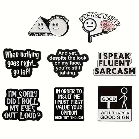 8 Pcs Creative Enamel Drop Set Pins, Funny Matchbox Man Quotes Brooches, Alloy Brooch Pin, Fashion Lapel Badges for Backpacks, Unisex Daily Wear Gift Ideas, Fashion Accessory