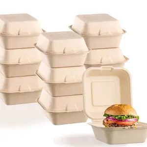 50-Pack Eco-Friendly Sugarcane Fiber Compostable Clamshell Containers - 6x6 Inch, 1 Compartment, Natural Bagasse Disposable Food Storage for Take-Out & To-Go