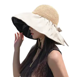 UPF 50+ Foldable Wide Brim Sun Hat for Women - Breathable Crochet Beach Hat with Chin Strap & Blackout Lining, Anti-UV Sun Protection for Summer Travel