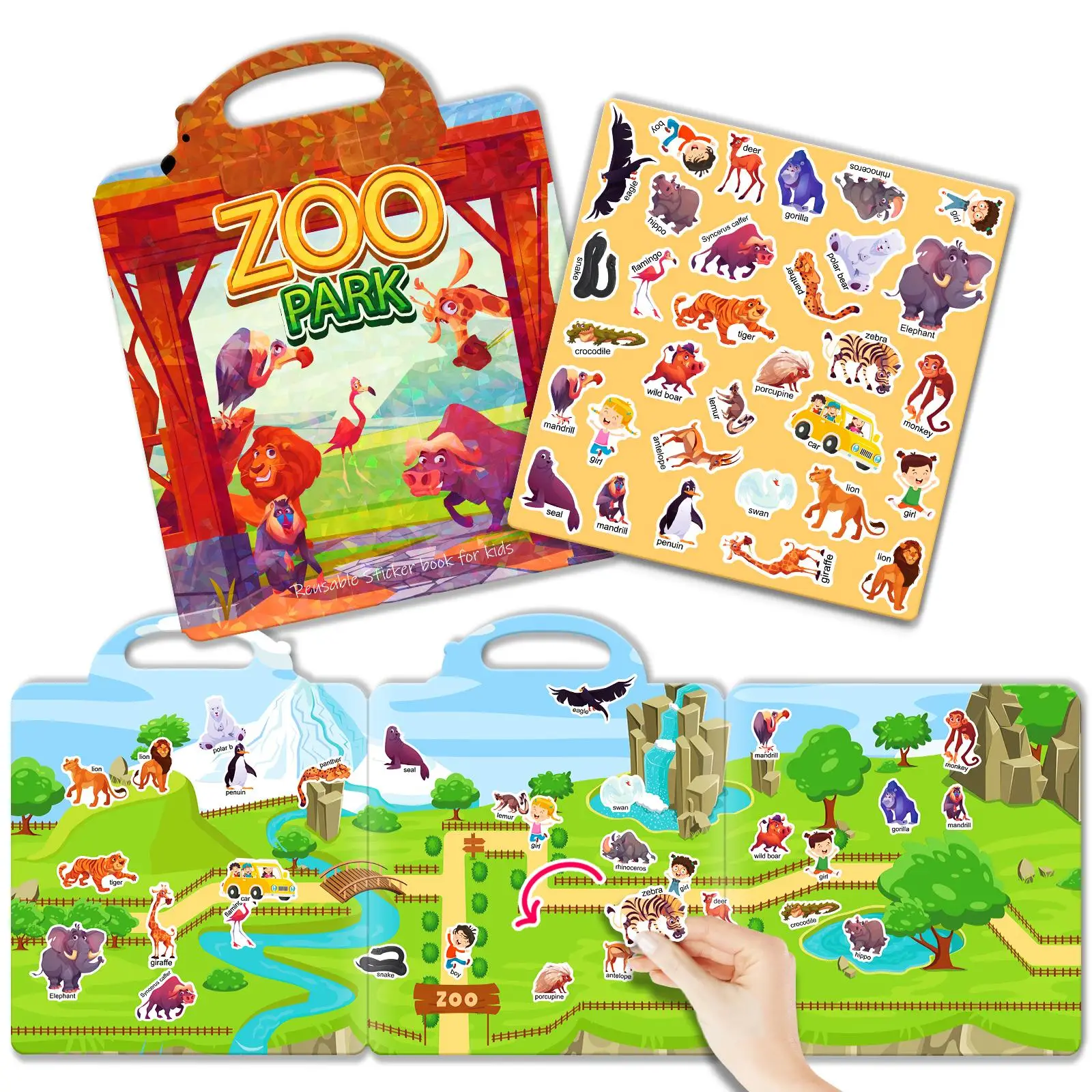 Reusable Sticker Book, 1 Count Animal Pattern Waterproof Sticker, Concentration Development Educational Sticker Book For Boys & Girls