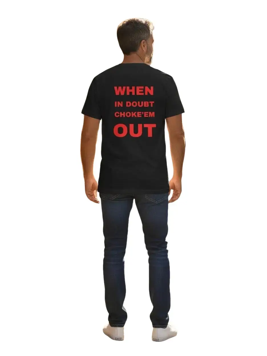 Sick Submissions Menswear "Choke'Em Out" Shortsleeve Graphic Tee, Soft Relaxed Fit Casual Tops for BJJ, Gym & Streetwear, Print, Alternative Style, Front Logo, Back Message, Street Wear, All Seasons