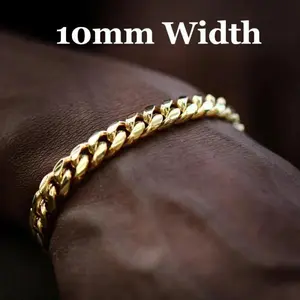 8/10/12/14/16/18/20/22mm Golden Width Heavy Mens Soild Cuban Link Chain Bracelet Brass Stainless Steel Miami Bangle Hip Hop Jewelry Gift Durable And Stish Bold Statement