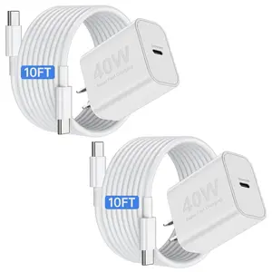 17 16 15 Pro Max Charger  , 2Pack 40W USB C  Block Plug and 10ft Type C to C  Cord Long for   17 Pro Max/17 Air/17/16 Pro/16 Plus/15 Pro/15 Mini/iPad/AirPods