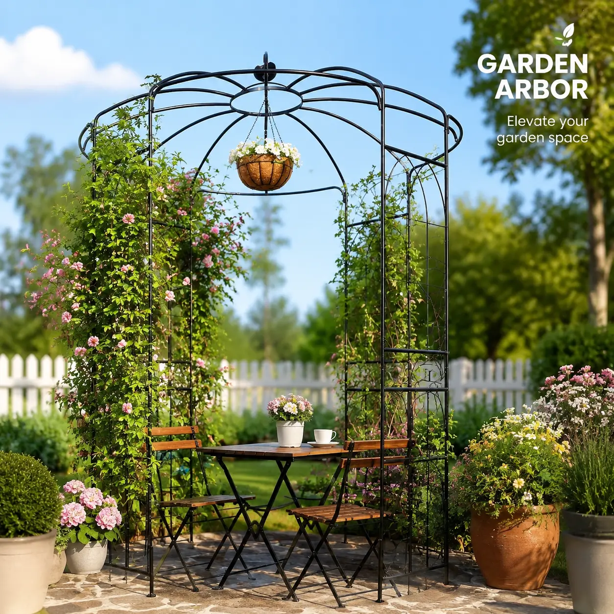 littleox Metal Garden Arch Iron Garden Arbors Gazebo Dia81.3'' x 114.2'' High Birdcage Shape Pergola Pavilion for Wedding Ceremony Outdoor Black
