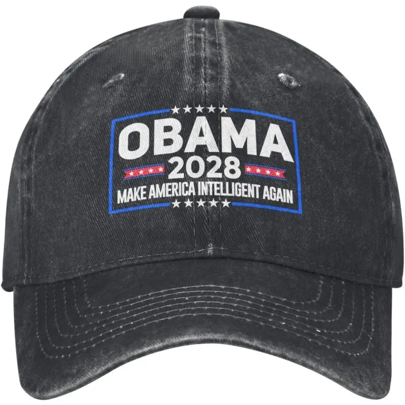 'Obama 2028' Graphic Baseball Cap, Unisex Washed Denim Dad Hat, Adjustable & Breathable Cotton for Casual Daily Wear, All-Seasons, Curved Brim, Single-Layer, Washed Cotton