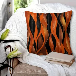 Luxury Abstract Flame Print Throw Pillow with Insert, 45cm Square Zip Closure, Orange Black and Gold Color and Flowing Line Design, Soft Comfortable Bedroom Sofa Cushion, Tension Noble Home Decoration