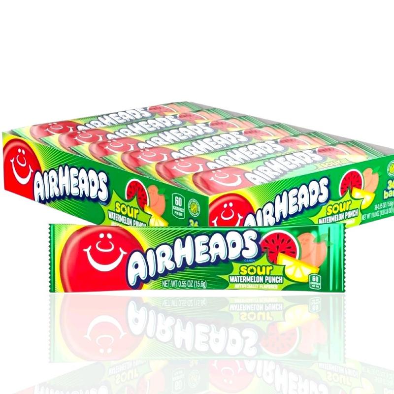 Airheads Candy, Blue Raspberry Flavor, Individually Wrapped Full Size Bars, Taffy, Non Melting, Party, Pack of 36 Bars Snack Sweet