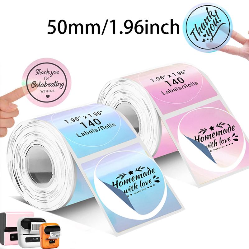 50mm Transparent Colorful Laser Labels Roll, Compatible with Phomemo M110 M200 M220, Waterproof Thermal Barcode Stickers