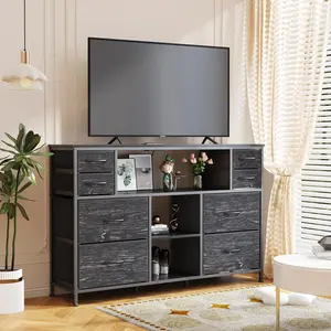 TV Stand with LED Lights and Power Outlet, TV Dresser for 55 inches, Media Console Table with Drawers Cabinet and Open Storage Shelf Furniture Cabinet for Living Room