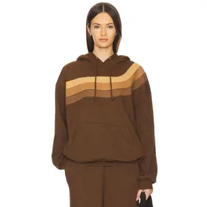 Aviator Nation Wave Stripe 4 Relaxed Pullover Hoodie in Chocolate & Espresso