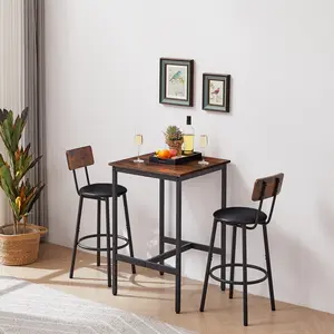 【GOOGREAT】Bar Table Set with 2 Bar stools PU Soft seat with backrest, Rustic Brown, 23.62'' W x 23.62'' D x 35.43'' H