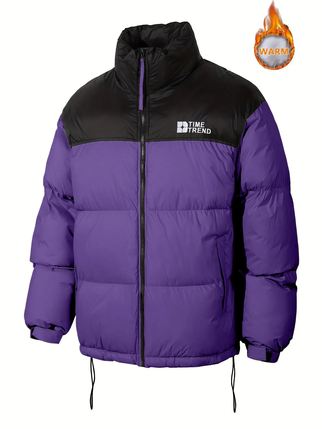 Men’s Winter Contrast‑Color Stand Collar Puffer Jacket, Windproof Warm Regular‑Fit Outer Coat, Casual Loose Outerwear for Daily Lifestyle & Outdoor Activities